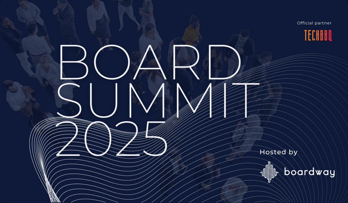 Board Summit 2025 event graphic with TechBBQ as official partner and Boardway as host